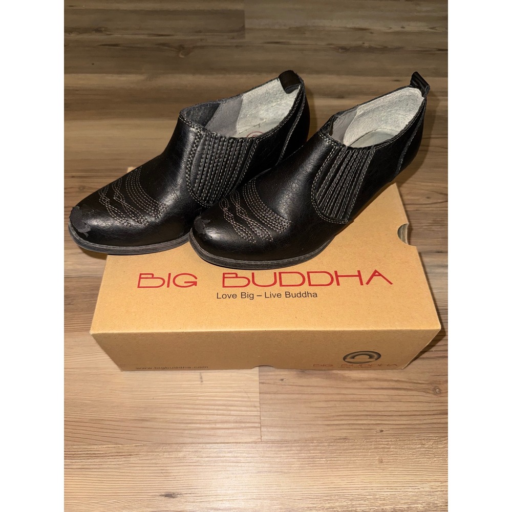 Big Buddha Willo Black Ankle Boots Western Stitch Block Heel Size 7.5 BB-WILLO